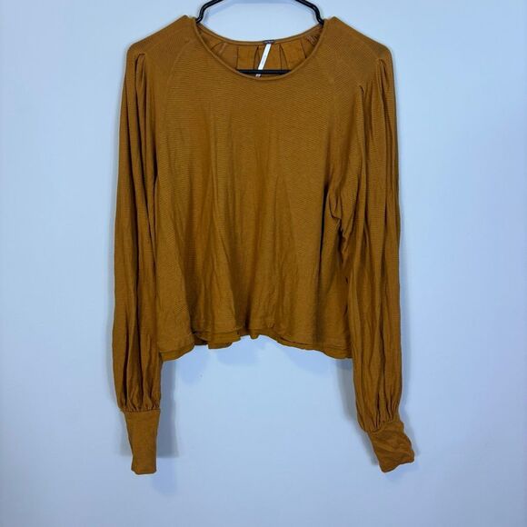 Free People Golden Yellow Long Sleeve Blouse Top Size Medium - Picture 1 of 6